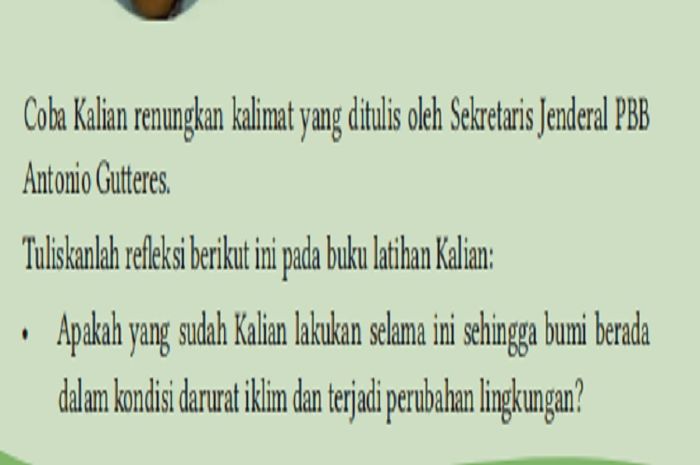 (tangkapan layar) Terdapat soal Ayo Refleksi pada Bab 8 Pemanasan Global: Konsep dan Solusi 201-202.