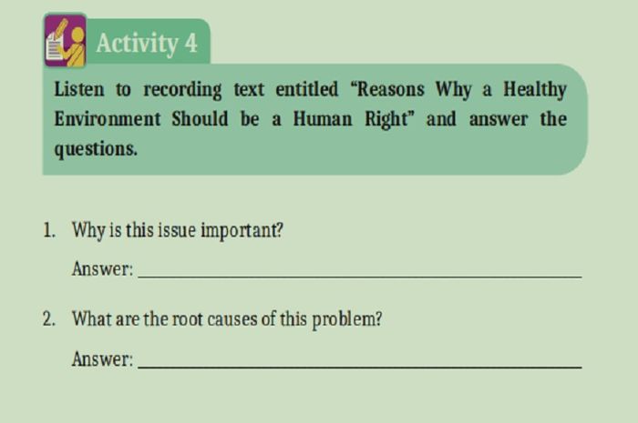 (tangkapan layar) Soal 'Activity 4' pada 'Unit 4: Analytical Exposition Text' terdiri dari lima pertanyaan.