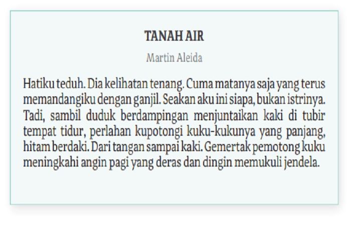 Kunci Jawaban kegiatan 1 Memahami Isi Cerita Pendek 'Tanah Air' di halaman 75 Bahasa Indonesia Kelas XI