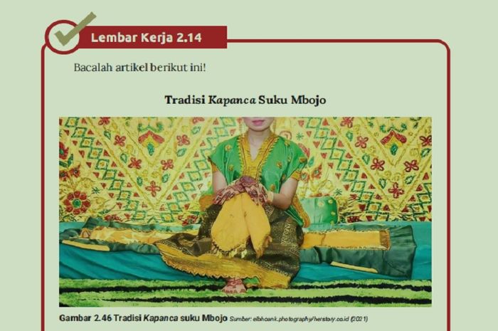 (tangkapan layar) Terdapat soal Tabel 2.3 Elemen Flora dan Maknanya dalam Tradisi Kapanca pada Bab 2 di halaman 159.