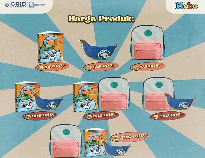 Ada dua jenis tas yang menjadi Merchandise Special Series: Tas Bobo, yaitu ransel (backpack) dan tas selempang (sling bag).