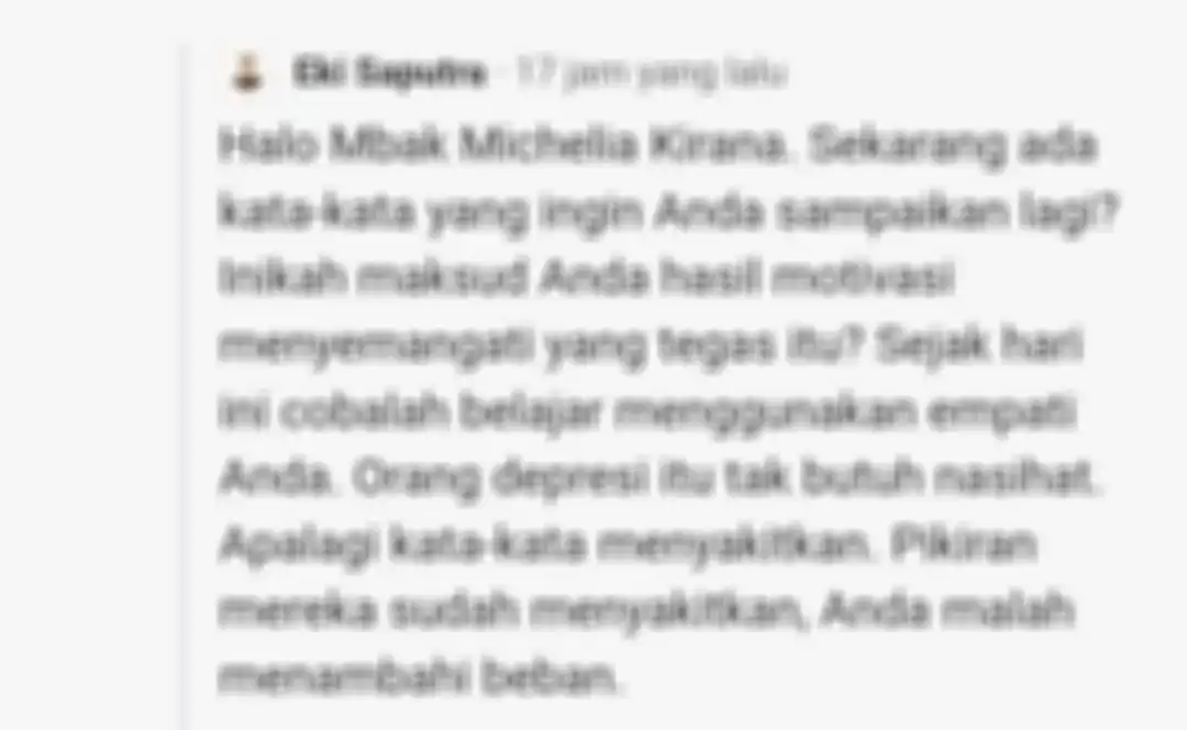 Komentar pengguna Quora kepada komentar akun Michelia Kirana yang memberi komentar pedas kepada curhatan Novia Widyasari