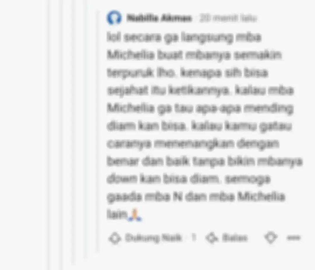 Komentar pengguna Quora kepada komentar akun Michelia Kirana yang memberi komentar pedas kepada curhatan Novia Widyasari