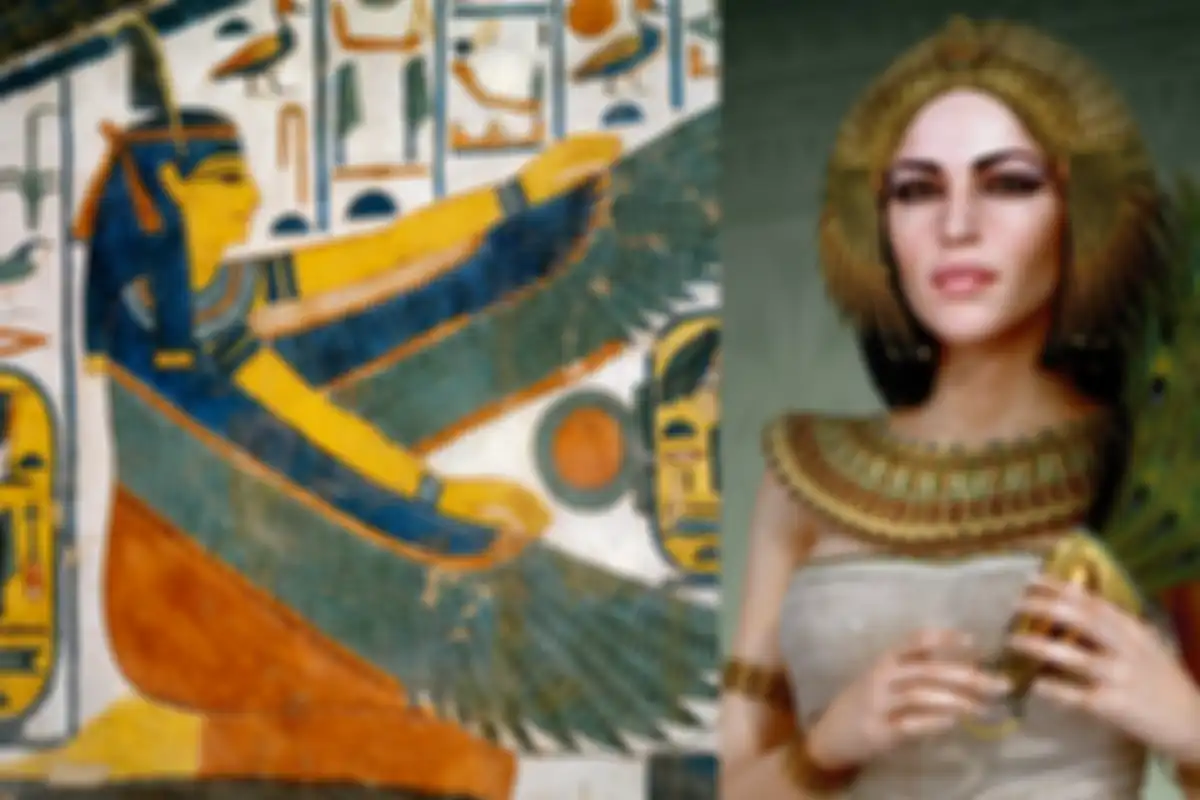 Penggambaran Maat, dewi hukum dalam mitologi Mesir Kuno.