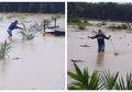 Viral Aksi Seorang Pria yang Selamatkan Seekor Anjing di Tengah Banjir