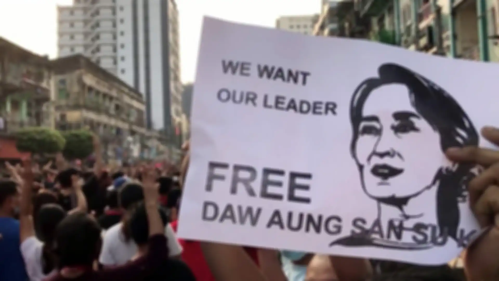Demonstrasi melawan militer yang berkuasa di Myanmar.