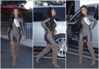 Kim Kardashian Jadi Pusat Perhatian Karena Kenakan Celana Pendek Sepeda dan Sepatu Boots