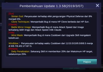 Inilah Penyesuaian Hero Mobile Legends di Update Patch Terbaru 1.3.58