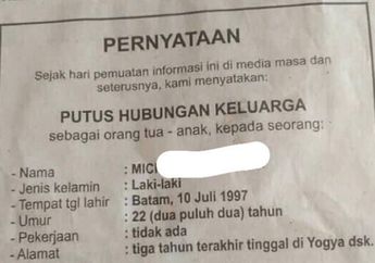 Viral Orang Tua Makan Hati sampai Coret Anak dari Kartu Keluarga Lewat Pengumuman Koran! Terungkap si Anak Baru 22 Tahun!