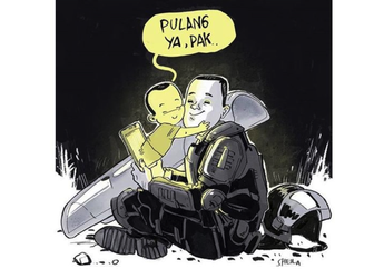 Viral Foto Anggota Polis Video Call dengan Anaknya, Komikus ini Terinspirasi Bikin Ilustrasinya. Bikin Pengin Nangis!