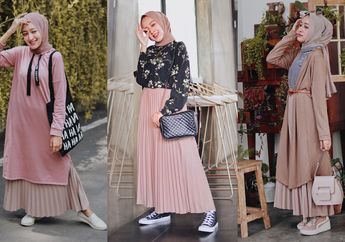 Sontek 4 Gaya Hijab Modis Pakai Rok Plisket Warna Mocca yang Jadi Tren. Super Kece!