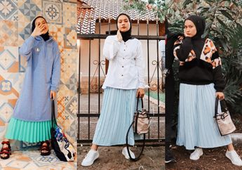 Hijabers Wajib Tiru! 4 OOTD Modis Pakai Rok Plisket Nuansa Biru Ala Selebgram Hijab, Chairunnisa Septiany