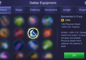 Ini Dia Fungsi Item Attack Berserker's Fury di Mobile Legends
