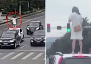 Marah Karena Tidak Digubris, Seorang Wanita Nekat Naik ke Atas Mobil