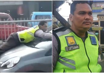 Tilang Pengendara Nakal yang Hendak Melarikan Diri, Seorang Polisi Nekat Bergelayut di Depan Kap Mobil si Pengendara, Begini Aksinya!