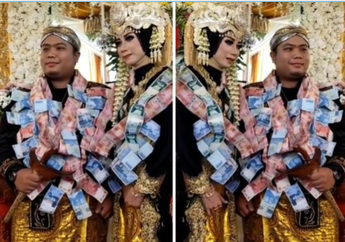 Kalungkan Uang Rp 20 Ribu Sampai Rp 100 Ribu di Atas Baju Pengantinnya, Kedua Mempelai Ini Tampil Bak Sultan di Hari Pernikahannya