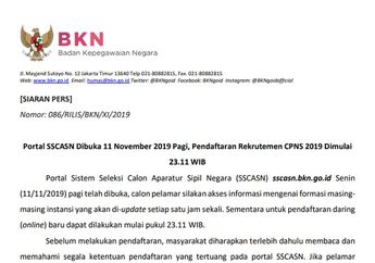 Pendaftaran CPNS 2019 Dibuka Pukul 23.11 WIB, BKN : Saat Ini, Bisa Melihat-lihat Formasi di Portal SSCASN