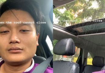 Apes! Sunroof Ogah Nutup Saat Tiba-Tiba Hujan, Terpaksa Deh Basah-Basahan Dalam Mobil