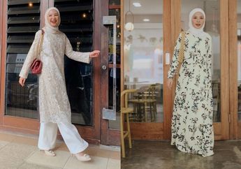 Inspirasi Baju Lebaran 2020 Warna Beige Motif Floral. Manis!