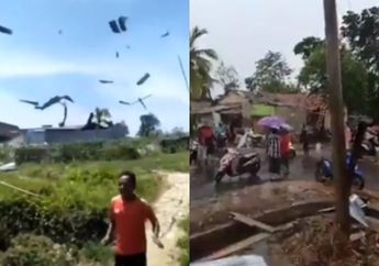 Video Mencekam Detik-detik Angin Puting Beliung Memporak-porandakan Puluhan Rumah Warga, Para Korban Langsung Histeris Berhamburan Menyalamatkan Diri