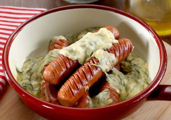 Resep Sosis Panggang Saus Bayam Keju Enak Ini Bakal Jadi Menu Sarapan Favorit Keluarga