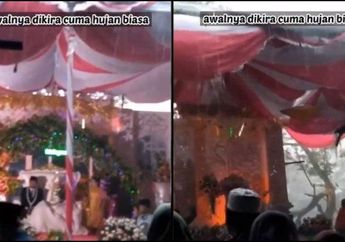 Awalnya Terang Benderang, Tiba-tiba Hujan Deras Robohkan Tenda Pernikahan Saat Mempelai Naik ke Pelaminan, Netizen Sebut karena Doa Mantan