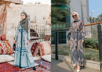 5 Inspirasi Dress Hijab Bermotif Buat Lebaran Biar Modis. Tiru Yuk!