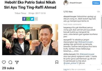Eko Patrio Tulis Status Terkait Dirinya Disebut Jadi Saksi Nikah Siri Raffi dan Ayu, Netizen 'Laporin'