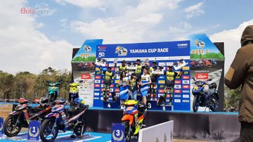 Podium Yamaha Cup Race 2024 seri 1 di Sirkuit Pancasila Karaeng Mallombassang, Pangkep, Sulawesi Selatan, Minggu (22/9/2024).