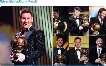 Lionel Messi dengan tujuh koleksi trofi Ballon d'Or.