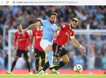 Momen duel Ilkay Guendogan dengan Bruno Fernandes di final Piala FA 2022-2023, Sabtu (3/6/2023).