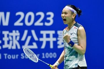 Reaksi tunggal putri Taiwan, Tai Tzu Ying, saat menghadapi Carolina Marin dari Spanyol pada perempat final China Open 2023 di Changzhou, China, 8 September 2023.