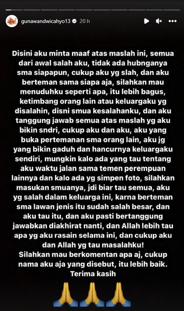 Permintaan maaf Gunawan Dwi Cahyo.