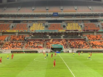Duel Timnas U-17 Brasil vs Iran U-17 pada laga matchday pertama Grup C Piala Dunia U-17 2023 di Jakarta International Stadium, Jakarta, Sabtu (11/11/2023).