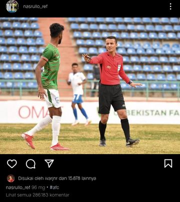 Tangkapan layar akun instagram wasit Nasrullo Kabirov diserbu netizen Indonesia.