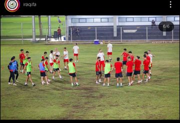 Timnas Irak menggelar latihan di lapangan B, Senayan, Jakarta, Minggu (2/6/2024).