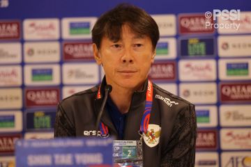 Pelatih timnas Indonesia Shin Tae-yong di konferensi pers menjelang melawan Bahrain di Kualifikasi Piala Dunia 2026.