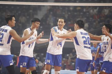 Tim putra Jawa Barat pada semifinal Piala Kapolri 2024 di GOR Terpadu A. Yani, Pontianak, Kamis (10/10/2024).
