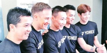 Para legenda bulu tangkis (dari kiri ke kanan), Taufik Hidayat, Peter Gade, Lee Chong Wei, Lin Dan