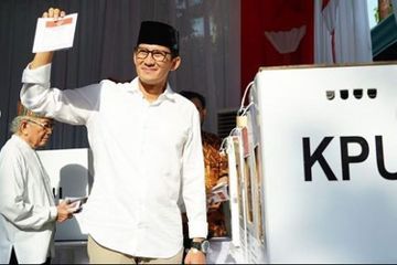 Sakit cegukan menjadi alasan Sandiaga Uno tidak ikut merayakan klaim kemenangan bersama Prabowo Subianto