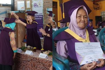 Mengaku Berangkat Sekolah Sebulan Sekali, Sogirah Akhirnya Wisuda Saat Berumur 74 Tahun