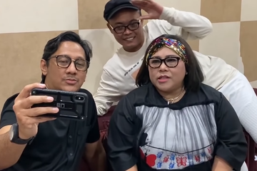 Nunung saat syuting dengan Andre dan Sule.