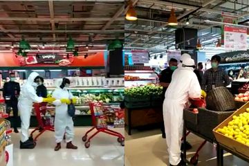 Viral video orang menggunakan APD untuk berbelanja ke supermarket