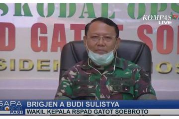Wakil Kepala Rumah Sakit RSPAD Gatot Soebroto, Brigjen A Budi Sulistya, menjelasakan mekanisme terapi plasma darah sebagai salah satu metode penyembuhan pasien Covid-19 .