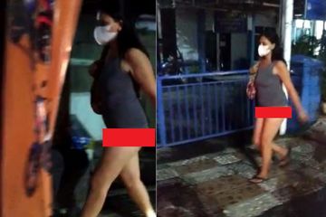 Video yang menunjukan seorang wanita bermasker berjalan santai tanpa mengenakan celana.