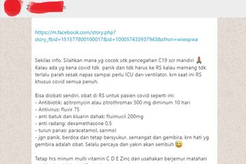Tangkapan layar pean broadcast terkait obat-obatan yang dianggap mampu menyembuhkan Covid-19.