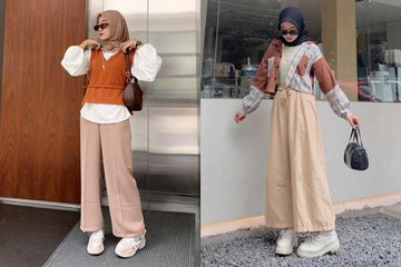 Inspirasi OOTD dengan Kulot Warna Nude ala Hijaber Sheila Amelia ...