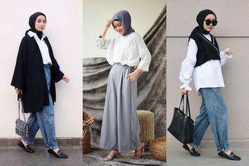 Outfit kemeja putih wanita hijab
