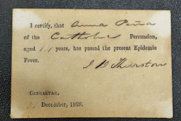 Kartu bebas demam kuning yang diterbitkan tahun 1828.