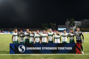 Skuad timnas Indonesia saat menghadapi Vietnam pada fase grup Piala AFF 2020.